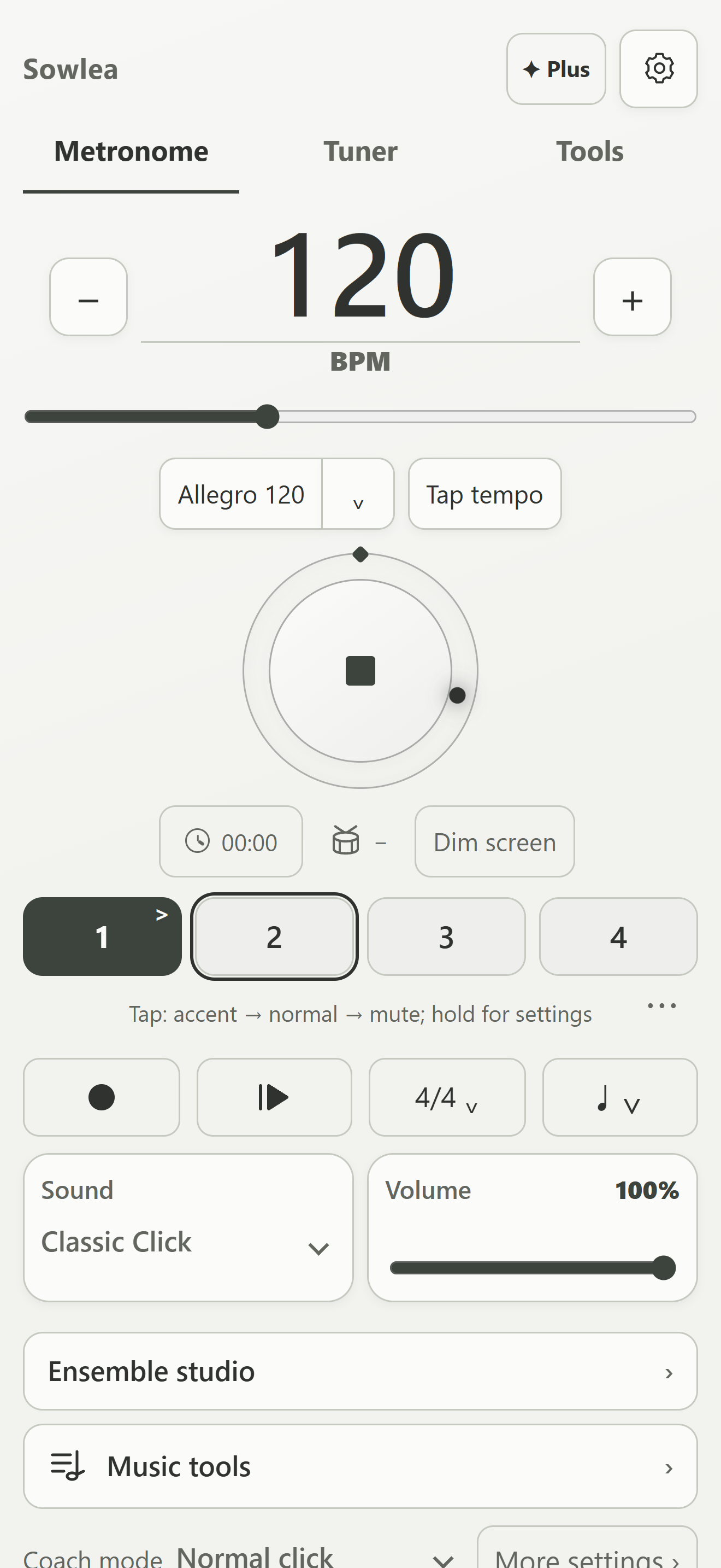 Sowlea metronome, English app screenshot