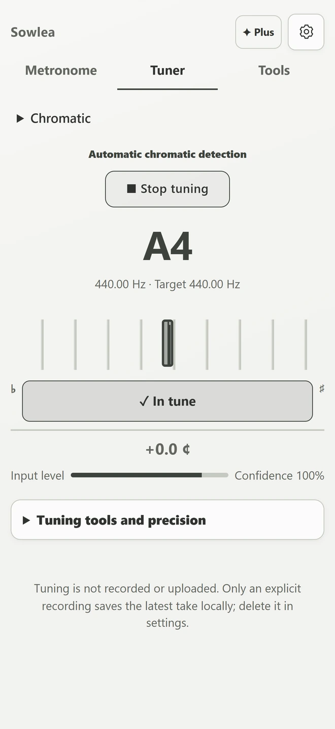 Sintonizzatore Sowlea, screenshot dell'app in inglese